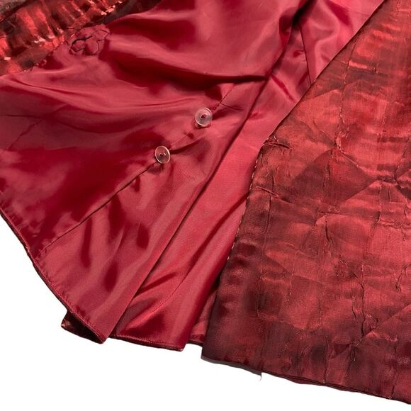 Alex Evenings Iridescent Wrap Jacket Top Beaded Frog Closure Red Holidays Sz L - Picture 8 of 15